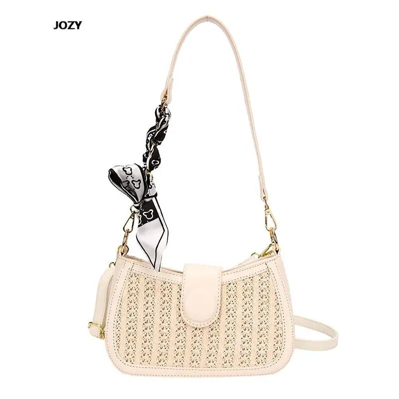 Nauji vasaros laisvalaikio šiaudų pynimo prabangūs dizainerių maži krepšiai ant pečių, 2023 m. madingi, universalūs kelioniniai skersiniai krepšiai moterims, piniginė