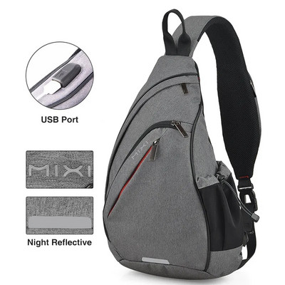 Mixi Bărbați Rucsac cu un singur umăr Femei Geanta Sling Crossbody USB Băieți Ciclism Sport Călătorii Versatil Moda Student Scoala