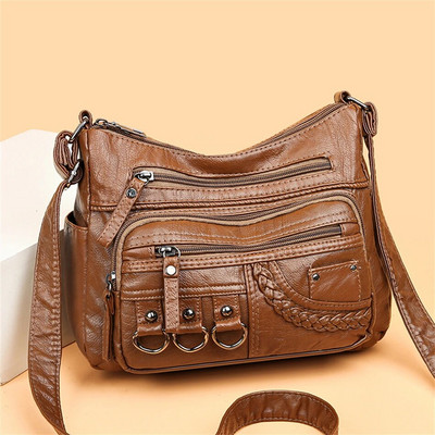 Луксозни портмонета и чанти от ретро изкуствена кожа 2023 Висококачествени дамски чанти с дизайн на чанти с много джобове Дамски чанти през рамо през рамо