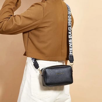 Малки дамски чанти за рамо в прост стил Едноцветна PU кожена чанта с широка каишка през рамо Дамска чанта за телефон Дамска чанта Messenger