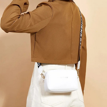 Малки дамски чанти за рамо в прост стил Едноцветна PU кожена чанта с широка каишка през рамо Дамска чанта за телефон Дамска чанта Messenger