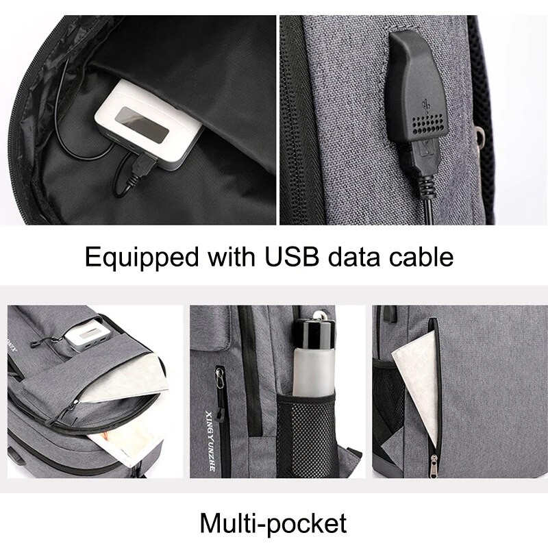 Muški ruksak, tinejdžerske srednjoškolske torbe za dječake Oxford Grey, ruksak s višestrukim džepovima, USB punjenje, muški ruksak