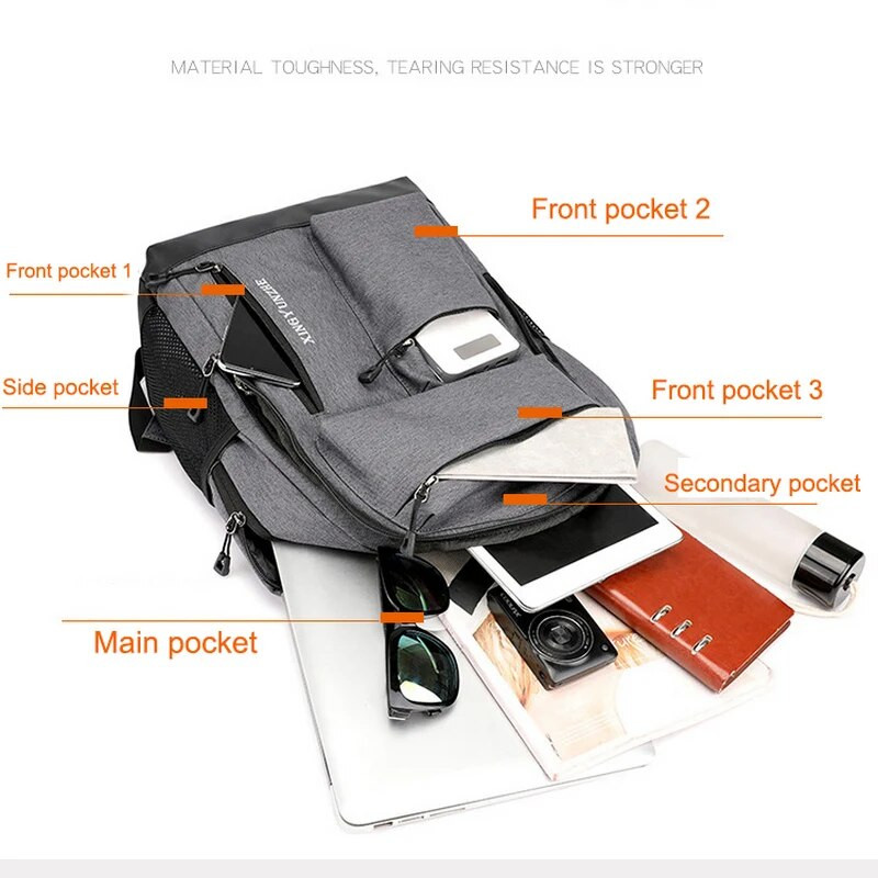 Muški ruksak, tinejdžerske srednjoškolske torbe za dječake Oxford Grey, ruksak s višestrukim džepovima, USB punjenje, muški ruksak