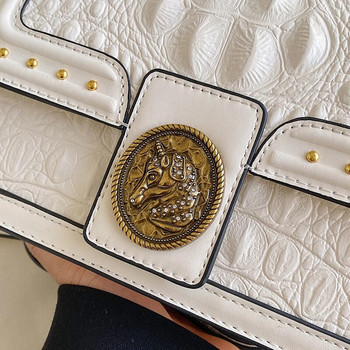 Дамска чанта Квадратна чанта през рамо от кожа на алигатор Луксозна дизайнерска чанта за през рамо Дамска декоративна презрамка с шипове