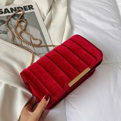 Fashion Trend Velvet Väikesed ruudukujulised Crossbody kotid naistele Kevadine uus kett Õlakott Vabaaja lihtsad käekotid Kingitused