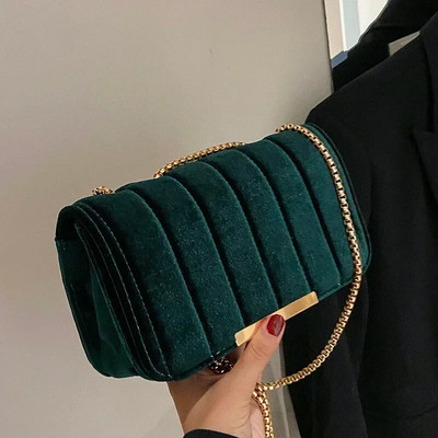Fashion Trend Velvet Väikesed ruudukujulised Crossbody kotid naistele Kevadine uus kett Õlakott Vabaaja lihtsad käekotid Kingitused