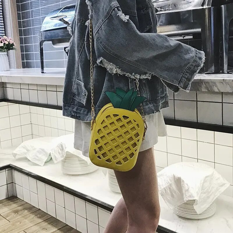 Naujas moteriško prekės ženklo dizaino moteriškas vaisių krepšys mielas ananasų grandinės krepšys ant pečių PU odos pasiuntinių krepšys sankabos krepšys