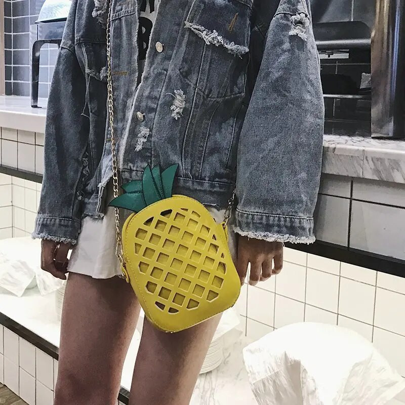 Naujas moteriško prekės ženklo dizaino moteriškas vaisių krepšys mielas ananasų grandinės krepšys ant pečių PU odos pasiuntinių krepšys sankabos krepšys