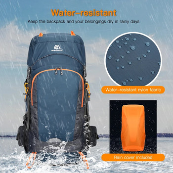 65L Αδιάβροχο σακίδιο πεζοπορίας για υπαίθριο αθλητικό σακίδιο ημέρας με κάλυμμα βροχής για κάμπινγκ Αναρρίχηση Ορειβατικά ταξίδια