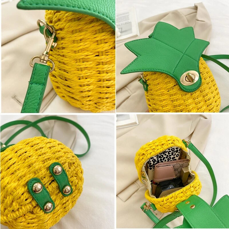 Dizainerio ananasų šiaudų austinis krepšys Mažas kryžminis pečių krepšys moterims paplūdimio prabangi moteriška rotango rankų darbo megzta rankinė