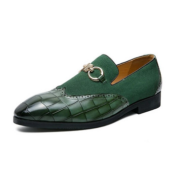 Есенни зелени мокасини Мъжки обувки от набук Луксозна марка Ежедневни кожени обувки с остър връх Сватбена обувка Bullock