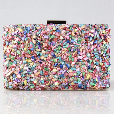 Crystal Stone Dinner Clutch Γυναικείες βραδινές τσάντες γάμου Κρυστάλλινα διαμάντια Τετράγωνη τσάντα Γυναικεία πολύχρωμη τσάντα τσαντάκι και τσάντα