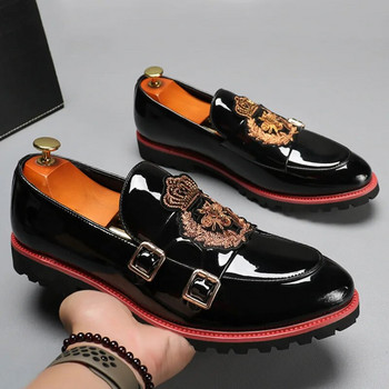 Мъжки ежедневни бизнес кожени обувки Модни мокасини с бродерия Мъжки обувки за монах в британски стил Мъжки плоски обувки за открито