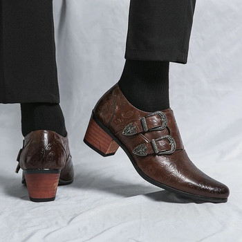 Класически модни мъжки обувки с кафяв модел Голям размер 46 Кожени обувки с остри мъжки мъжки обувки с висок ток Мъжки обувки