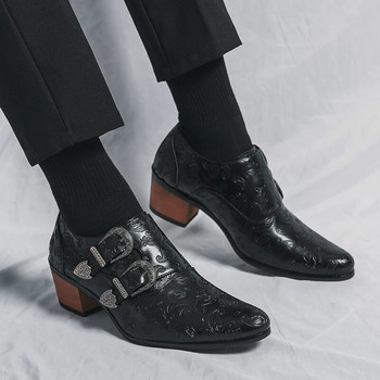 Класически модни мъжки обувки с кафяв модел Голям размер 46 Кожени обувки с остри мъжки мъжки обувки с висок ток Мъжки обувки