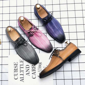 Модни оксфордски мъжки обувки Бизнес ежедневни обувки за сватбено тържество Ежедневни класически PU едноцветни 3D печатни обувки с връзки