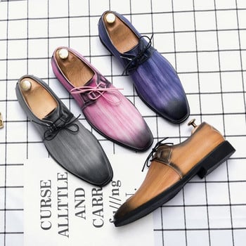 Μόδα ανδρικά παπούτσια Oxfords Business Casual Παπούτσια για γαμήλια πάρτι καθημερινά Classic PU μονόχρωμη 3D εκτύπωση Smudge Lace-Up παπούτσια φορέματος