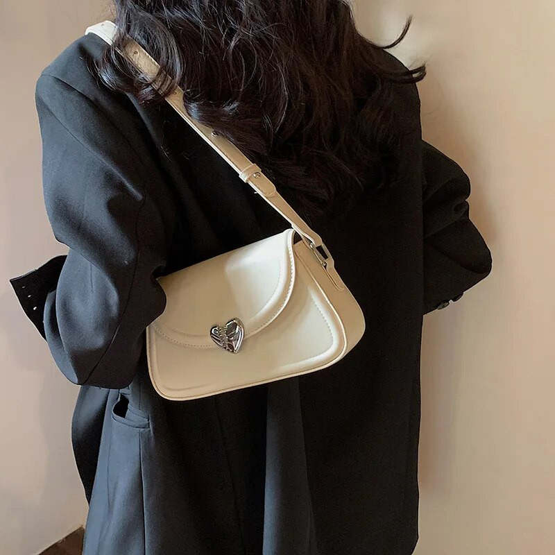 Ljubavna kopča Srebrne torbe preko ramena za žene 2023. Y2K mala torbica od PU kožne luksuzne marke Ženske torbe ispod pazuha Ručne torbe