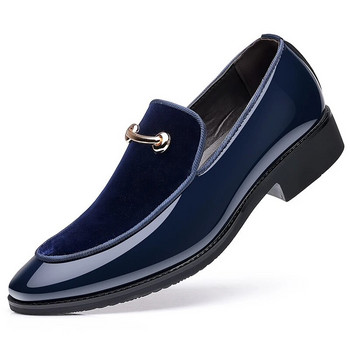 Мъжки обувки за парти Черни лачени обувки за мъже Елегантни италиански обувки Мъжки мокасини с приплъзване Мъжки кадифени обувки с остър пръст с голям размер