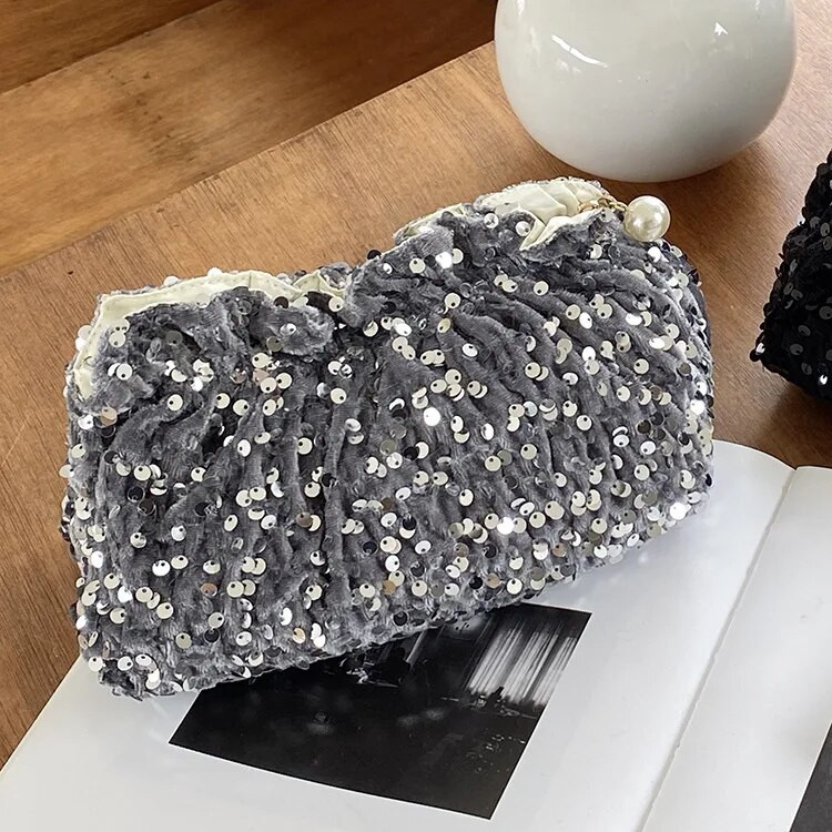 LEFTSIDE mažas perlinis užtrauktukas blizgantis sidabrinis moteriškas vakarėlis rankinės ir piniginės moterims 2023 m. tendencijų dizainerio blizgučiais kosmetikos krepšys