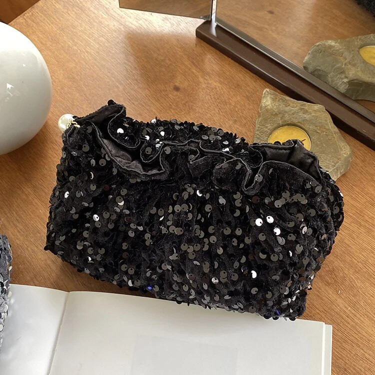 LEFTSIDE mažas perlinis užtrauktukas blizgantis sidabrinis moteriškas vakarėlis rankinės ir piniginės moterims 2023 m. tendencijų dizainerio blizgučiais kosmetikos krepšys