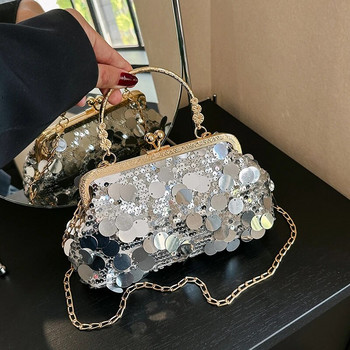 Γυναικεία πολυτελής βραδινή τσάντα Clutch γάμου Χρυσές παγιέτες Clutch τσαντάκι τσάντα ώμου Τσάντες ώμου Μικρή τσάντα για πάρτι με μεταλλική λαβή