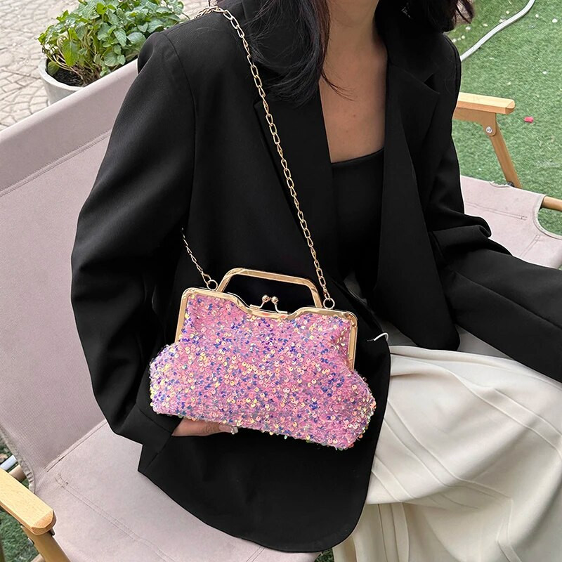 LEFTSIDE Sequin Crossbody Krepšiai moterims 2023 Prabangios dizainerių mados vakarėlio rankinės Trend Chain Cluth