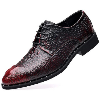 2023 г. Нови мъжки обувки от зърнеста кожа от алигатор, мъжки ежедневни оксфордски обувки с връзки, бизнес офис официални обувки за мъже