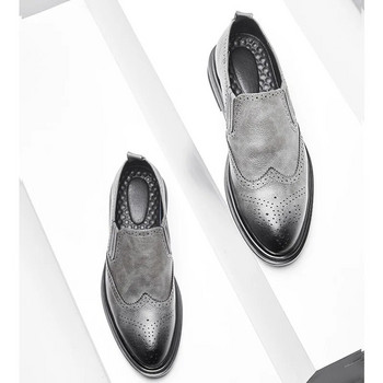 Италиански мъжки рокли Обувки Slip on Brogue Кожени обувки за мъже Големи размери Point Toe Бизнес ежедневни мъжки официални обувки за сватба