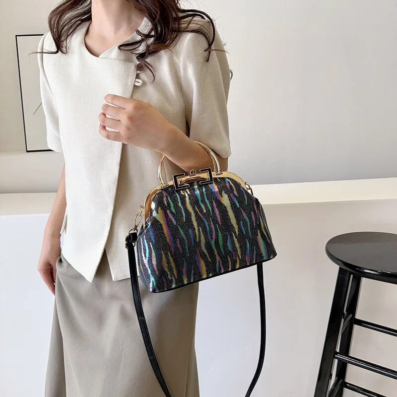 Επώνυμα επώνυμα Γυναικεία Lock Chic Shell Clip Big Handbags Retro Lady Black White Pink Messenger Τσάντες βραδινές τσάντες ώμου Clutch