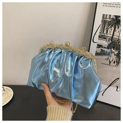 Glitter Laser naiste nahast pilvekott 2022 retro kett Crossbody kott Luksuslik naiste kott Plisseeritud pelmeenkäekott Peo sidur