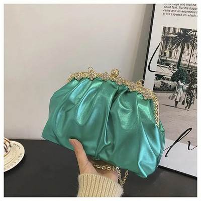 Glitter Laser naiste nahast pilvekott 2022 retro kett Crossbody kott Luksuslik naiste kott Plisseeritud pelmeenkäekott Peo sidur