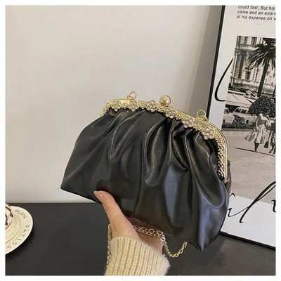 Glitter Laser naiste nahast pilvekott 2022 retro kett Crossbody kott Luksuslik naiste kott Plisseeritud pelmeenkäekott Peo sidur
