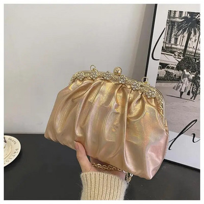 Glitter Laser naiste nahast pilvekott 2022 retro kett Crossbody kott Luksuslik naiste kott Plisseeritud pelmeenkäekott Peo sidur