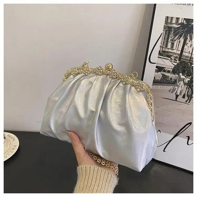 Glitter Laser naiste nahast pilvekott 2022 retro kett Crossbody kott Luksuslik naiste kott Plisseeritud pelmeenkäekott Peo sidur