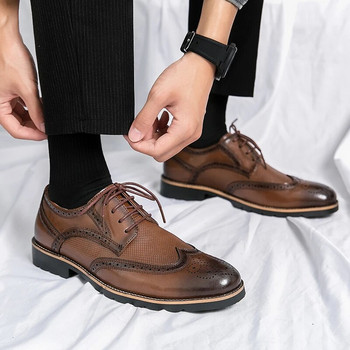 Ръчно изработени мъжки оксфордски обувки със сиви кожени броги Мъжки обувки за рокля Класически бизнес официални обувки за мъже Zapatillas Hombre