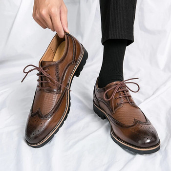Χειροποίητα ανδρικά Wingtip Παπούτσια Oxford Γκρι δερμάτινα ανδρικά παπούτσια φόρεμα Brogue Κλασικά επαγγελματικά επίσημα παπούτσια για άνδρες Zapatillas Hombre