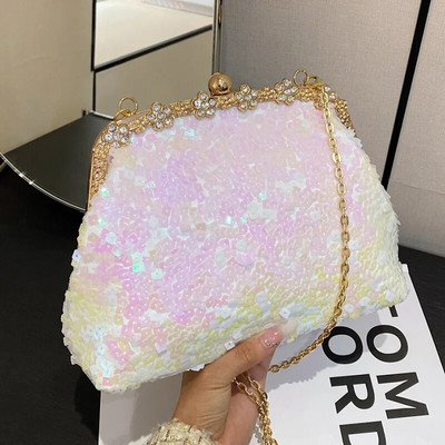 Modes sieviešu fliteru saspraude Shell ķēdes plecu somas Kisslock somiņas un rokassomas ballītei clutch vakara mazās kurjera somas