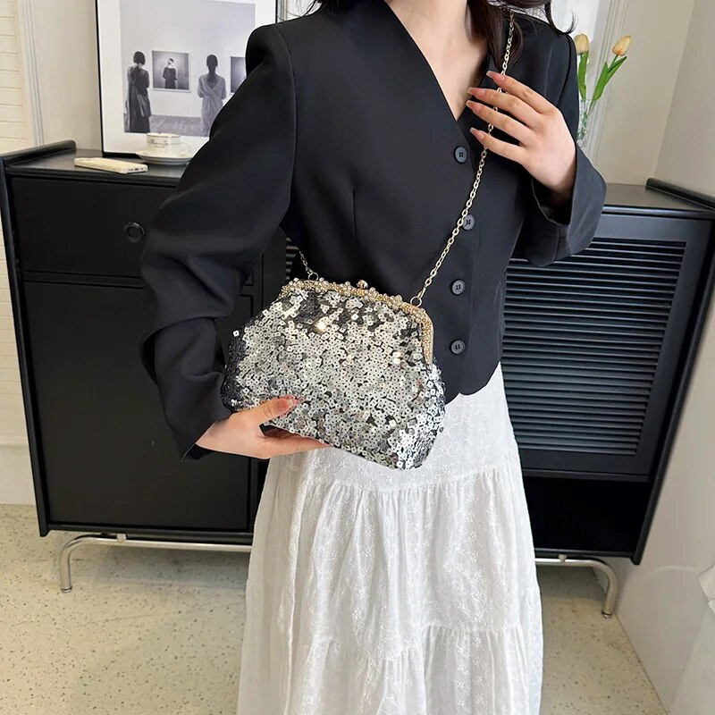 Modes sieviešu fliteru saspraude Shell ķēdes plecu somas Kisslock somiņas un rokassomas ballītei clutch vakara mazās kurjera somas