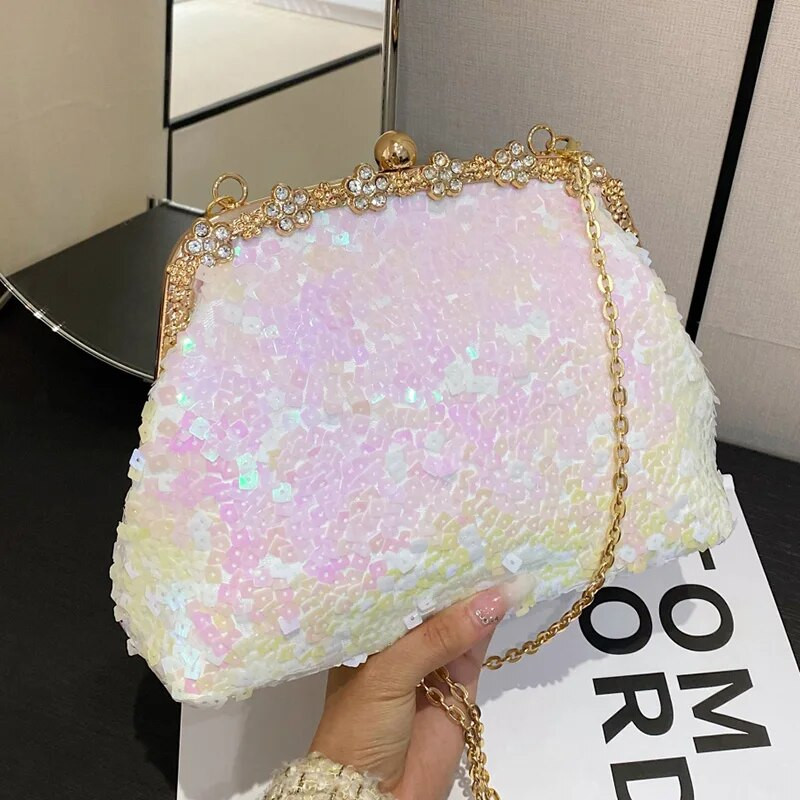 Modes sieviešu fliteru saspraude Shell ķēdes plecu somas Kisslock somiņas un rokassomas ballītei clutch vakara mazās kurjera somas