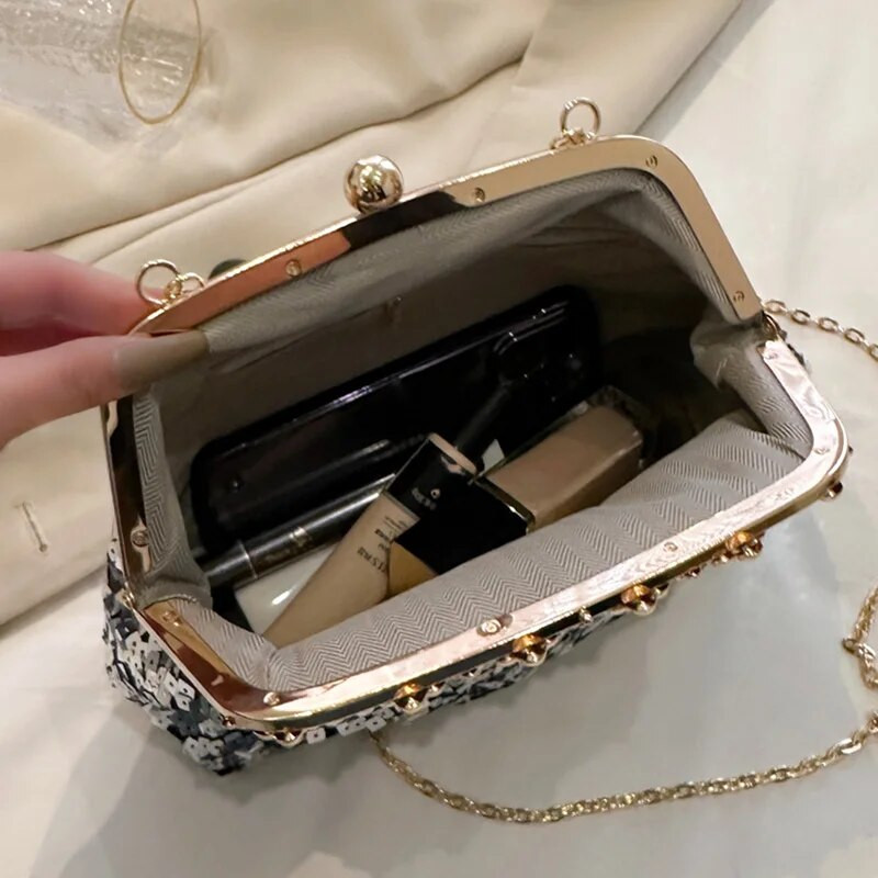 Modes sieviešu fliteru saspraude Shell ķēdes plecu somas Kisslock somiņas un rokassomas ballītei clutch vakara mazās kurjera somas