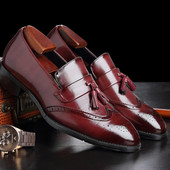 Κλασικά ανδρικά Tassel Loafer Παπούτσια Δερμάτινα Oxfords Slip σε μυτερά, casual νυφικά παπούτσια για άντρες Fashion Brogue παπούτσια