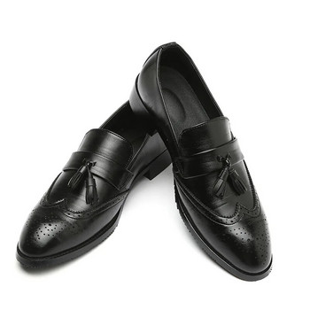 Класически мъжки мокасини с пискюли, кожени оксфордски пантофи с остри ежедневни обувки за сватбено парти, мъжки модни обувки с броги
