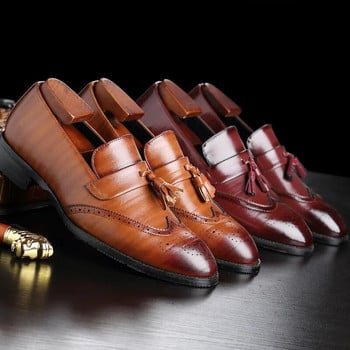 Κλασικά ανδρικά Tassel Loafer Παπούτσια Δερμάτινα Oxfords Slip σε μυτερά, casual νυφικά παπούτσια για άντρες Fashion Brogue παπούτσια