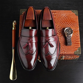 Κλασικά ανδρικά Tassel Loafer Παπούτσια Δερμάτινα Oxfords Slip σε μυτερά, casual νυφικά παπούτσια για άντρες Fashion Brogue παπούτσια