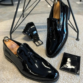 Нови черни мокасини за мъже, лачени кожени пискюли, сватбени бизнес мъжки официални обувки, размер 38-46, безплатна доставка мъжки обувки