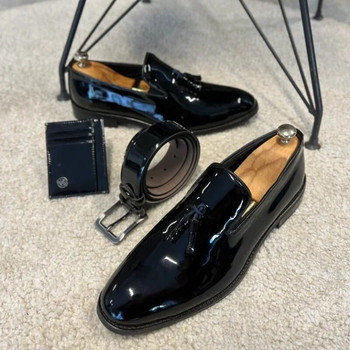 Нови черни мокасини за мъже, лачени кожени пискюли, сватбени бизнес мъжки официални обувки, размер 38-46, безплатна доставка мъжки обувки