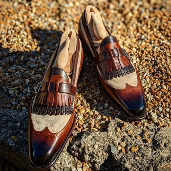Нови мокасини за мъже, пискюли, смесени цветове, сватбени обувки с кръгли пръсти, пролет, есен, бизнес ръчно изработени мъжки обувки, размер 38-46