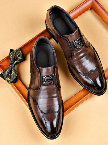 Мъжки ежедневни обувки Модна марка Класически ежедневни мъжки обувки от изкуствена кожа Черни горещи разпродажби Дишащи бизнес мъжки обувки Голям размер