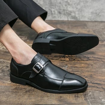 Мъжки обувки за рокля Официални мъжки дизайнерски обувки Monk италиански Оксфордски обувки за мъже Сватбена рокля Маркова кожена двойна катарама кафява